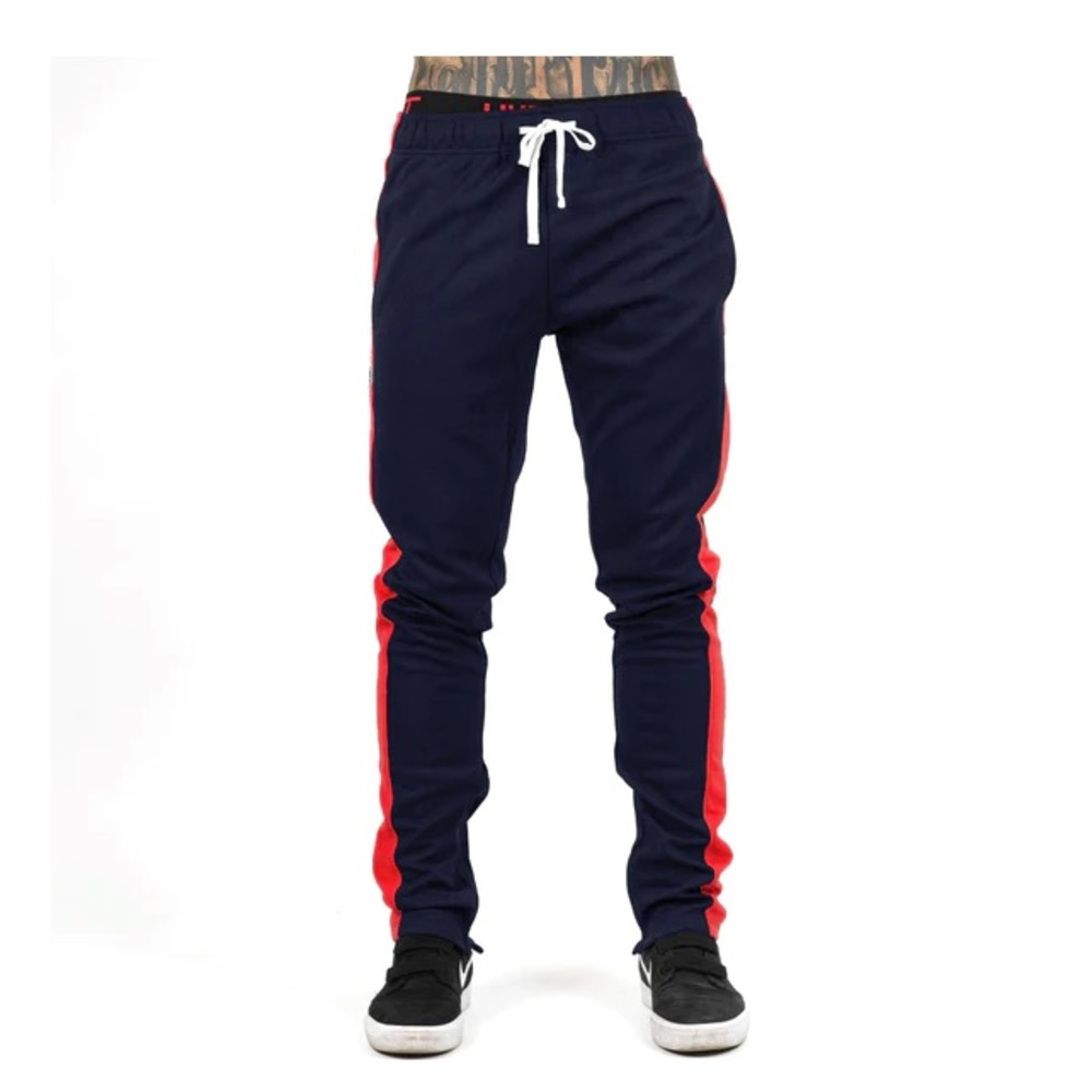 NEW LIVE FIT SLIM TRACKIES - NAVY / RED Size: L